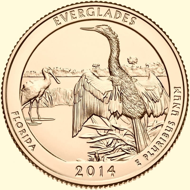 USA 25 c Park narodowy Everglades nr25 2014 24K Au