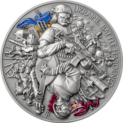 Ghana 10 cedis Ukraine Battle Hardened 2024 2 Oz Ag.999