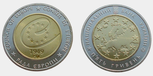 UKRAINA 5 UAH 60 lat Rady Europy 2009