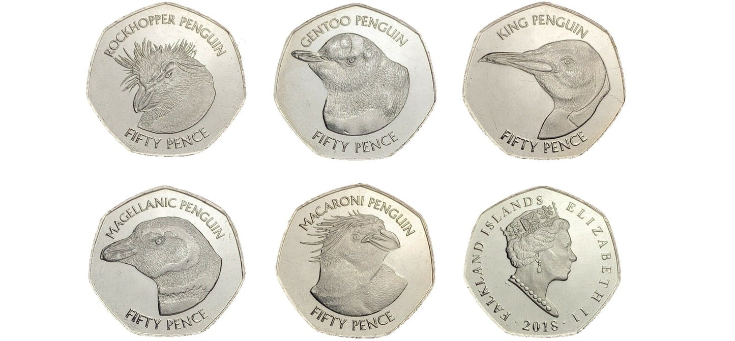Falklandy 50 pensów x 5 Pingwiny 2018