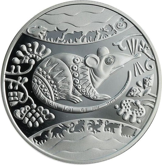 UKRAINA 5 UAH Rok Szczura Ag z diamentem 2008