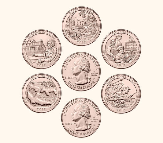 USA 25 c Parki narodowe x5 2017 platerowane złotem
